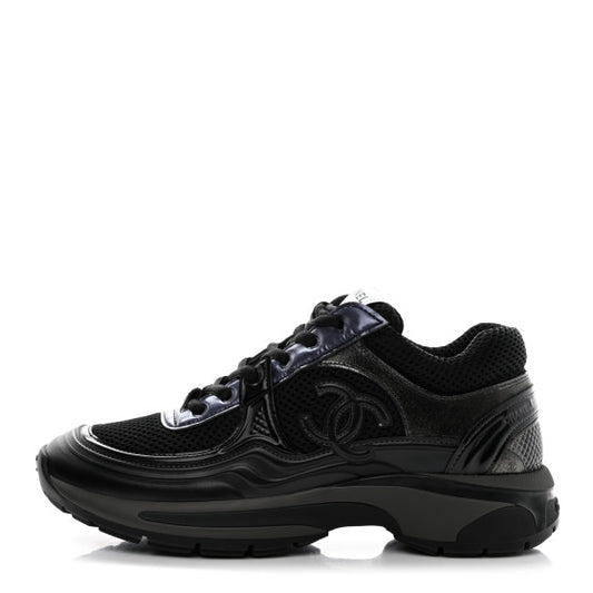 Chanel Fabric Laminated Calfskin Stretch CC Sneakers 'BLACK'