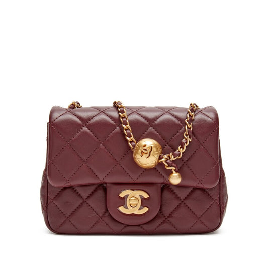 Chanel Quilted Lambskin CC Pearl Crush Mini Flap Gold Hardware ‘BURGUNDY’