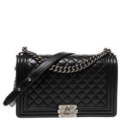 Chanel Quilted Leather New Medium Boy Bag 'BLACK'