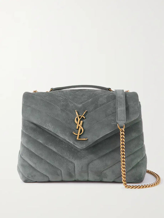 Saint Laurent Loulou Small Quilted Suede Shoulder Bag 'GRAY'