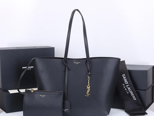 Saint Laurent Leather Shopping Tote Bag ‘BLACK’